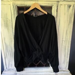 New Express Black Deep V Wrap Top - XL